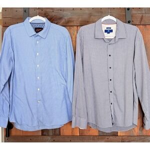 Egara Men's XL Dress Shirts Lot of 2 Long Sleeve Non Iron Blue Plaid